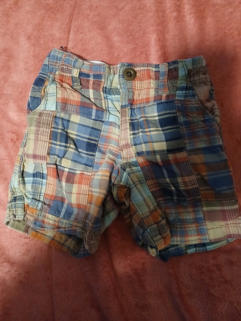 Baby Gap Vintage Boys Plaid Patchwork Cotton Shorts - Multicolor